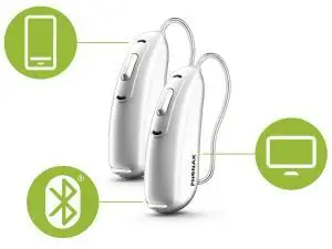 Hörgeräte mit Bluetooth. Konnektivität zu Handy, Fernseher, etc.