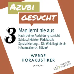 Nach der Ausbildung ist noch lange nicht Schluss. Die Türen stehen dir als ausgelernter Hörakustiker offen. Meister, Studium, Spezialisierungen ... Wir fördern dich und dein Talent!